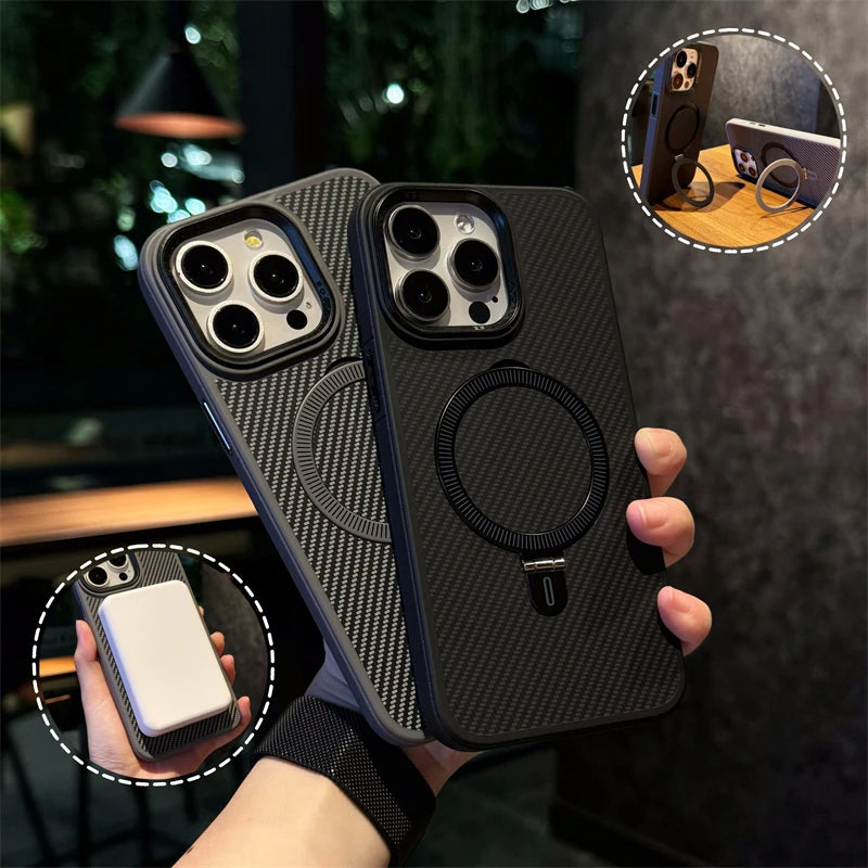 Carbon Fiber Skin Feel Kevlar Stand MagSafe iPhone Case